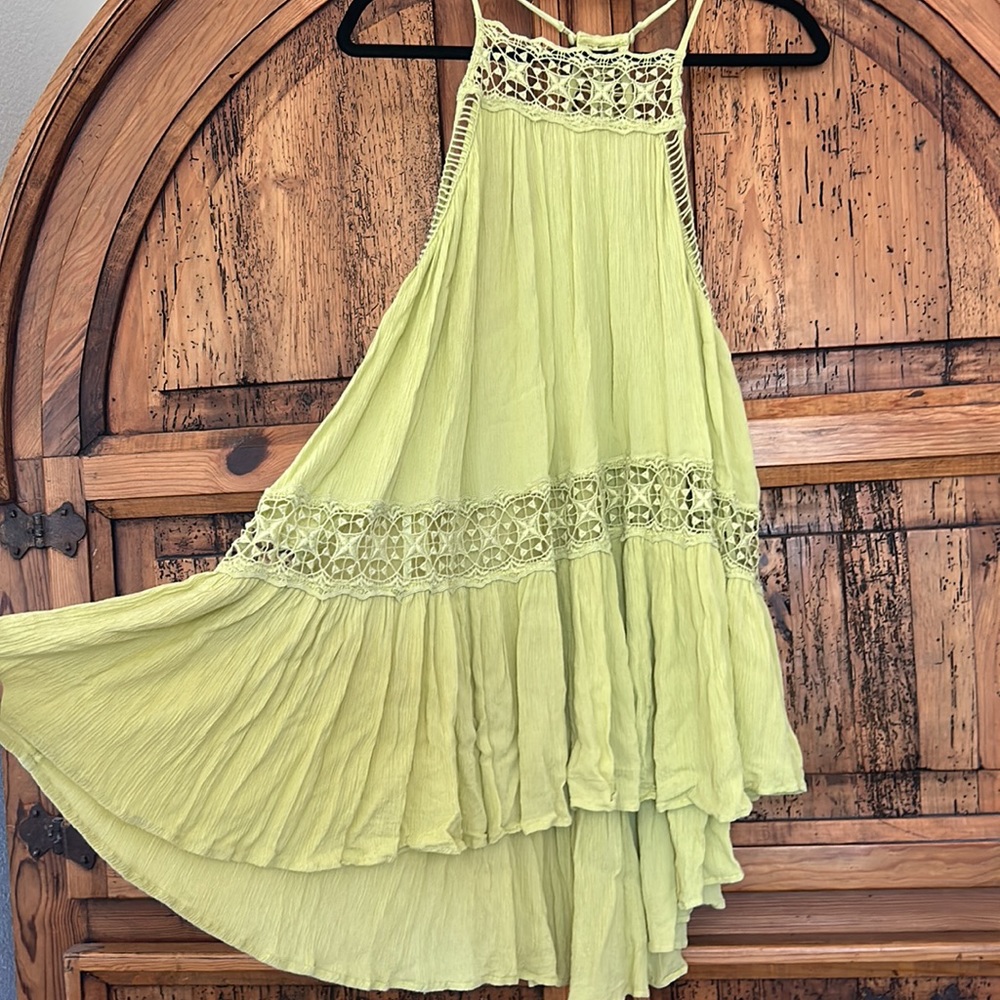 Free People Sky Full of Stars Lime Green Lace Halter Swing Dress Tunic Top - Picture 6 of 11